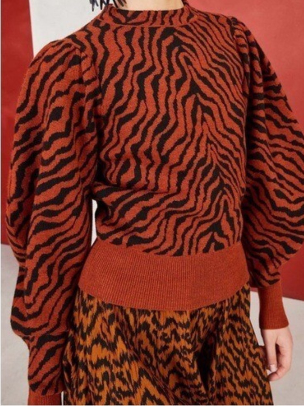 Ulla Johnson Massey rust zebra puff sleeve Pullover Sweater small